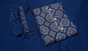Navy Blue Printed Suit Material