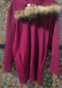 Offer,Faux Fur Trim Hoodie