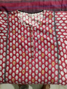 Fabindia Red &amp; White Floral Print Kurta