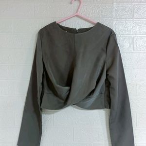 Olive Green  CropTop With Knot at the Front