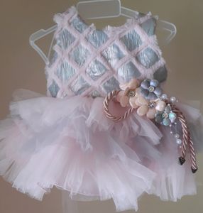 Beautiful baby Frock Only One Day Wear Light Pink and Ash Colour Baby Can Wear 0 to 4 Month