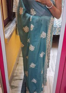 Teal Embellished Saree