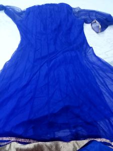 Navy Blue  Net Churidar With Churi Pant , Dupatta