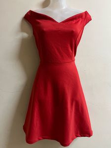 Pintrest Red Boat Neck Designer One Piece