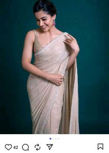 Party Wear Elegant Sequence Zik Zek Cream Saree