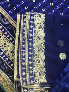 Elegant Blue &amp; Gold Embroidered Plazoo Kameez Set