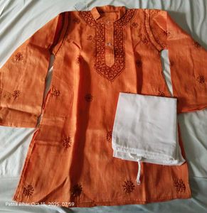 Orange Embroidered Kurta Set