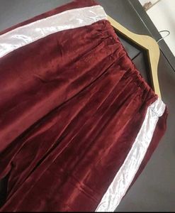 Burgundy Color Velvet Lower Pyjama For 30 Waist