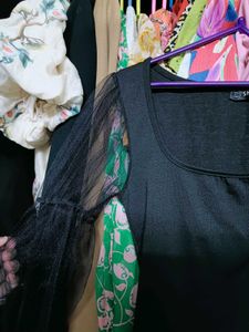 Shein Black Mesh Sleeve Top