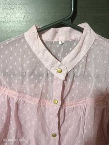 Pink sheer ruffle lace detail top 🩷