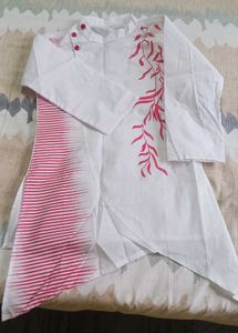 White &amp; Pink Kurta Set
