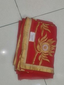 Red & Gold Embroidered Saree