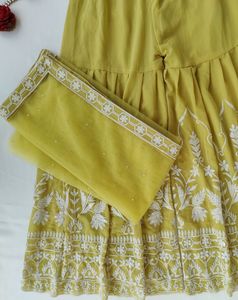 KTT Mustard Yellow Heavily Embroidered Peplum Shar