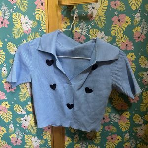 Cute Heart Embroidery Crop Top