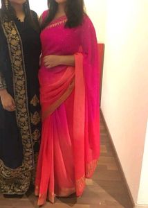 Pink Orange Chiffon Saree