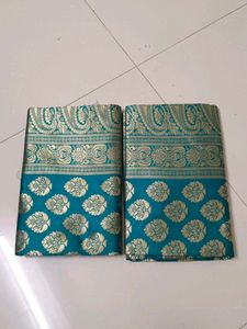 Teal &amp; Gold Saree-2 Pieces