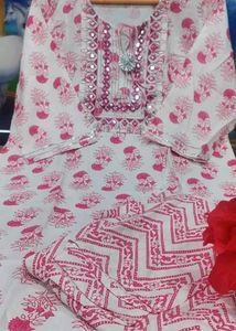 Pink Floral Cotton Kurta Set