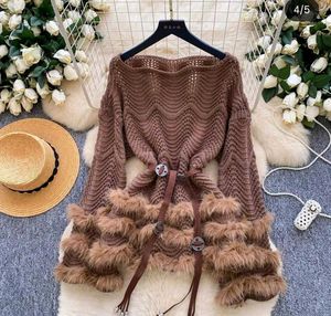 (FIX PRICE)Cozy Fur Trim Knit Sweater With Belt