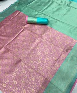 Kanchipuram Silk Jacquard Board Saree With Blouse Peace