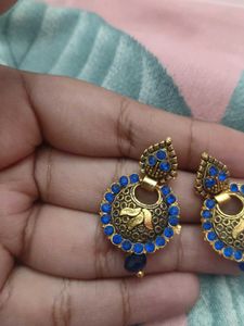 Golden Earrings With Blue Stones✨💙