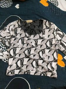Dino Black & White Print Top
