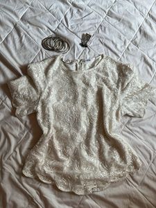 y2k heavily beaded white short kurti