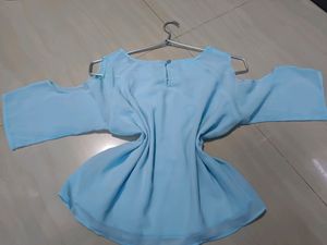 Blue Cold Shoulder Crop Top