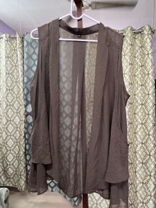 Brown Sheer Sleeveless Shrug