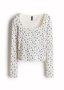 H&amp;M NEW Off White Long Sleebe Floral Top/Size-S