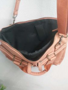 Peach Color Laptop Leather Bag