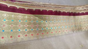 Nude Red Banarasi Silk Saree &amp; Stitched Blouse