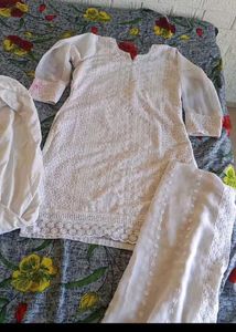 Elegant White Embroidered Patiyala Set✨