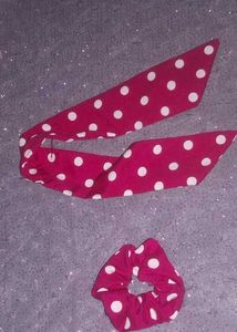 Polka Dot Headband &amp; Scrunchie Set with Ribbon🎀