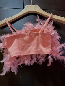 Pink Feather Crop Top