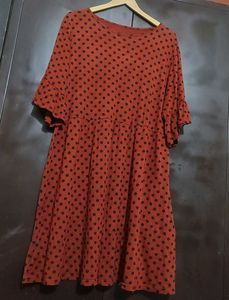 Rust Color Top Tunic Black Polka Dots For 42 Bust