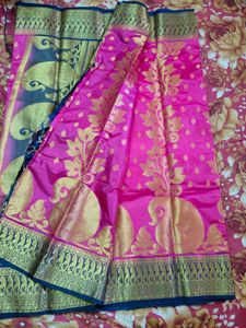 Rani Pink Colour Saree With running Blouse
