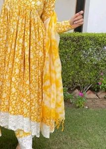 Blue Green Floral Anarkali Set