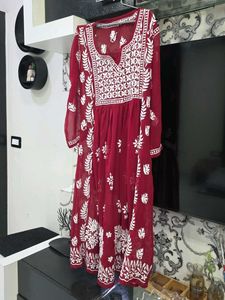 Maroon Embroidered Kurta