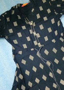 Navy Printed Casual Dress