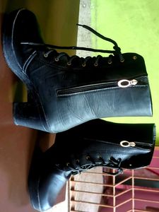Black Wedge Heel Boots