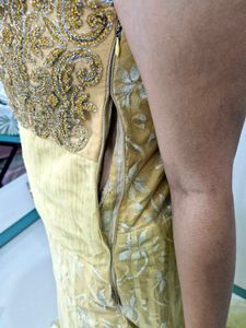 Golden Heavy Work Gown For Women.