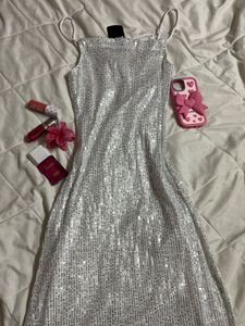 y2k Sparkling Silver Sequins Dress