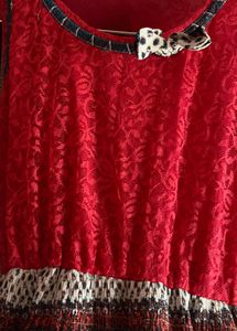 Red &amp; White Print Dress