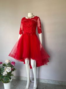 red lace high low party gown