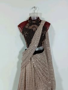 Maroon Embroidered Ready to Wear Saree (Women)