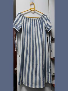 Striped Off-Shoulder Midi Dress