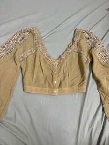 Tan Coquette Top With Lace Details