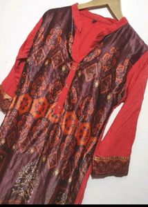 Coral &amp; Brown Kurta Plazo Set For 32 Bust