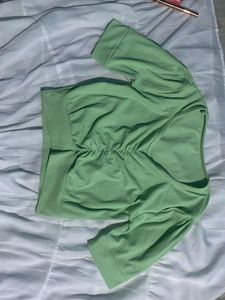 Green Ribbed Crop Top