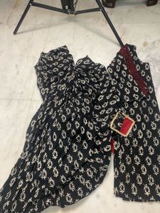 Black  Printed Cotton Kurti With Salwar